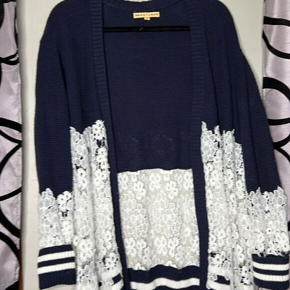 Mesh +Lace striped lace knit cardigan, size medium - Picture 4 of 10